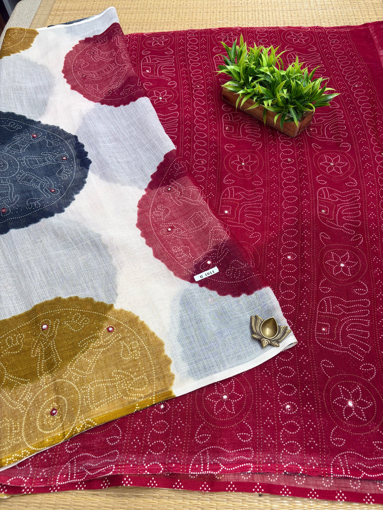 Linen Sarees#G1011