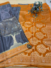 Satin Crepe Saree #F5990